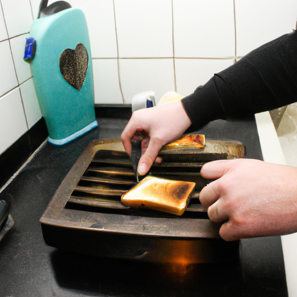 Person making toast in kitchen